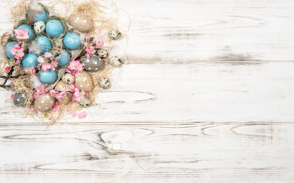 Paskalya yumurtaları ve çiçeklerle dekorasyon — Stok fotoğraf