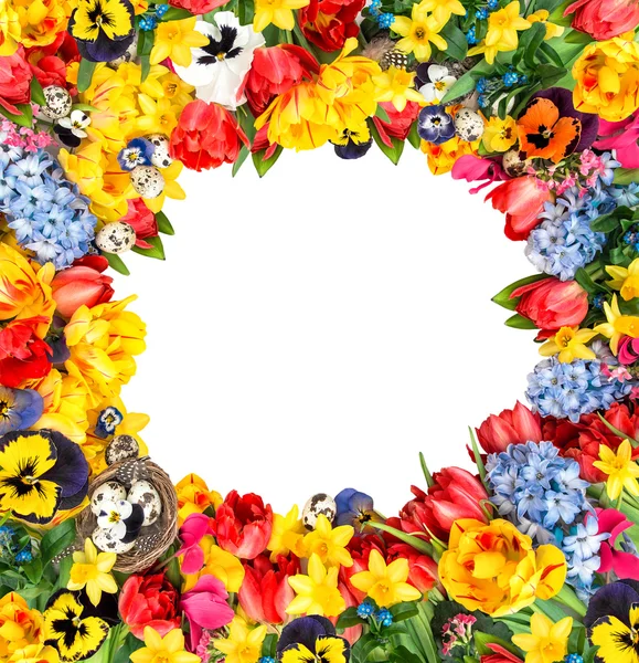 Flower frame with easter eggs decoration — Stock Photo, Image