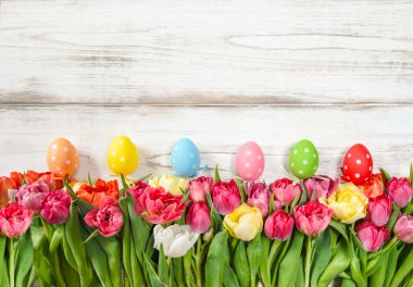 Easter eggs decoration with spring tulip flowers clipart