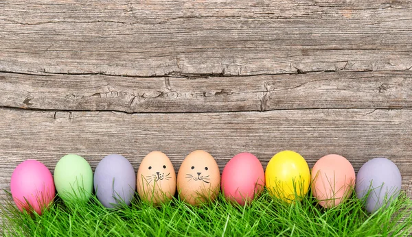 Huevos de Pascua en hierba verde. Decoración de vacaciones — Foto de Stock