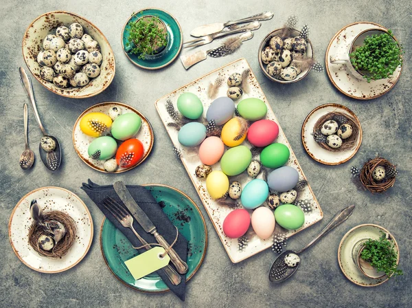 Table place setting eggs vintage — Stock Photo, Image