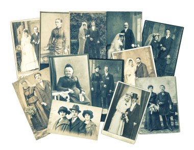 Vintage family and wedding photos. Retro toned clipart