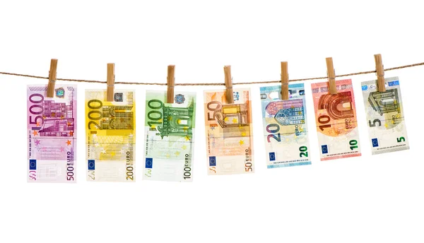 Euro-Banknoten am Seil — Stockfoto