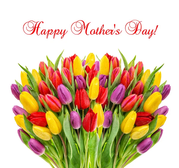 Buket taze bahar Lale çiçek Anneler günün kutlu olsun — Stok fotoğraf
