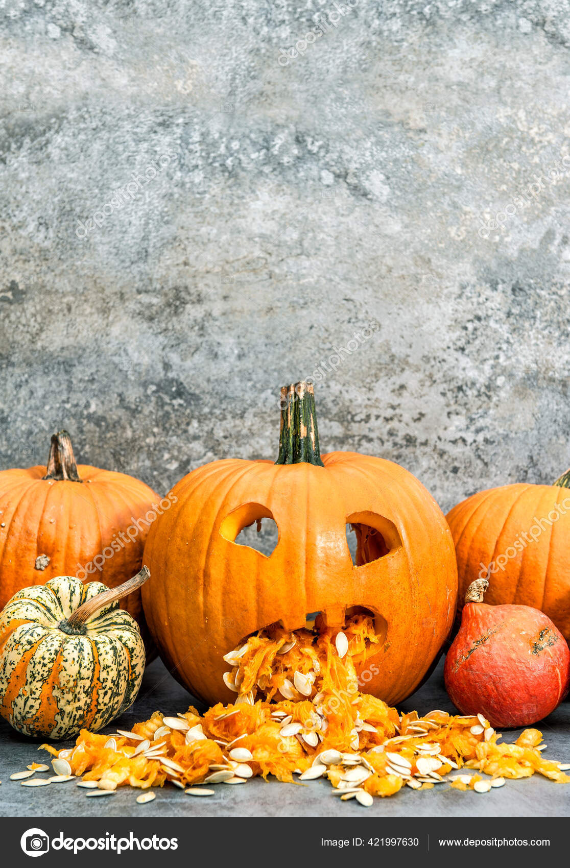 https tr depositphotos com 421997630 stock photo pumpkin grey background halloween decoration html