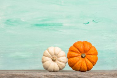 Balkabağı süslemesi. Sonbahar arkaplanı. Şükran Günü konsepti