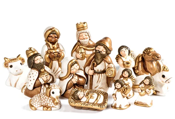 Weihnachtskrippe Krippe Heilige Familie Jesus Christus Maria Und Josef Engel — Stockfoto