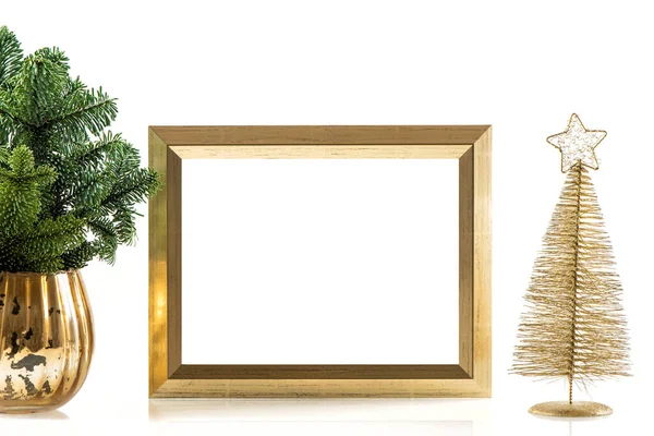 Mockup Quadro Dourado Decoração Natal — Fotografia de Stock