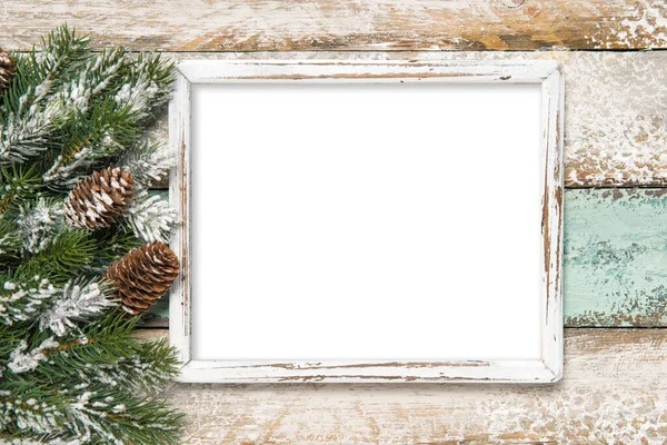 Karácsonyi Mock Fenyő Ágak Dekoráció Rusztikus Háttér — Stock Fotó