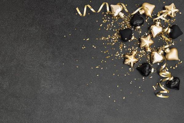 Decorazioni Natalizie Ornamenti Oro Nero Bagattelle Ghirlanda Glitter — Foto Stock