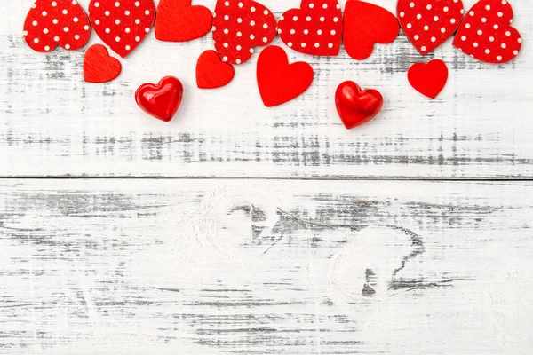 Valentines Day Love Concept Red Hearts Bright Wooden Background — Stock Photo, Image