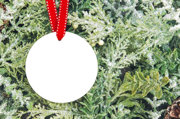 Decoração Artesanal Natal Mockup Ornamento Natal Redondo Branco — Fotografia de Stock