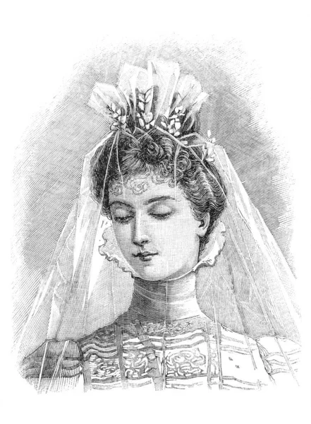 Sposa Che Indossa Abito Sposa Incisione Vintage 1900 — Foto Stock