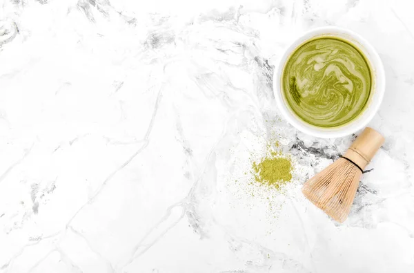 Taza Matcha Con Batidor Alambre Bambú Bebida Tradicional Japonesa — Foto de Stock