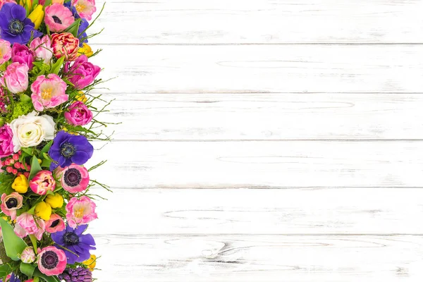 Άνοιξη Λουλούδια Όριο Φωτεινό Ξύλινο Backgound Πρότυπο Floral — Φωτογραφία Αρχείου