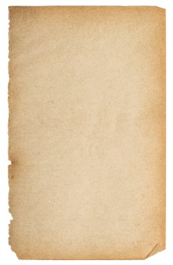 Beyaz arkaplanda izole edilmiş eski kağıt sayfa dokusu