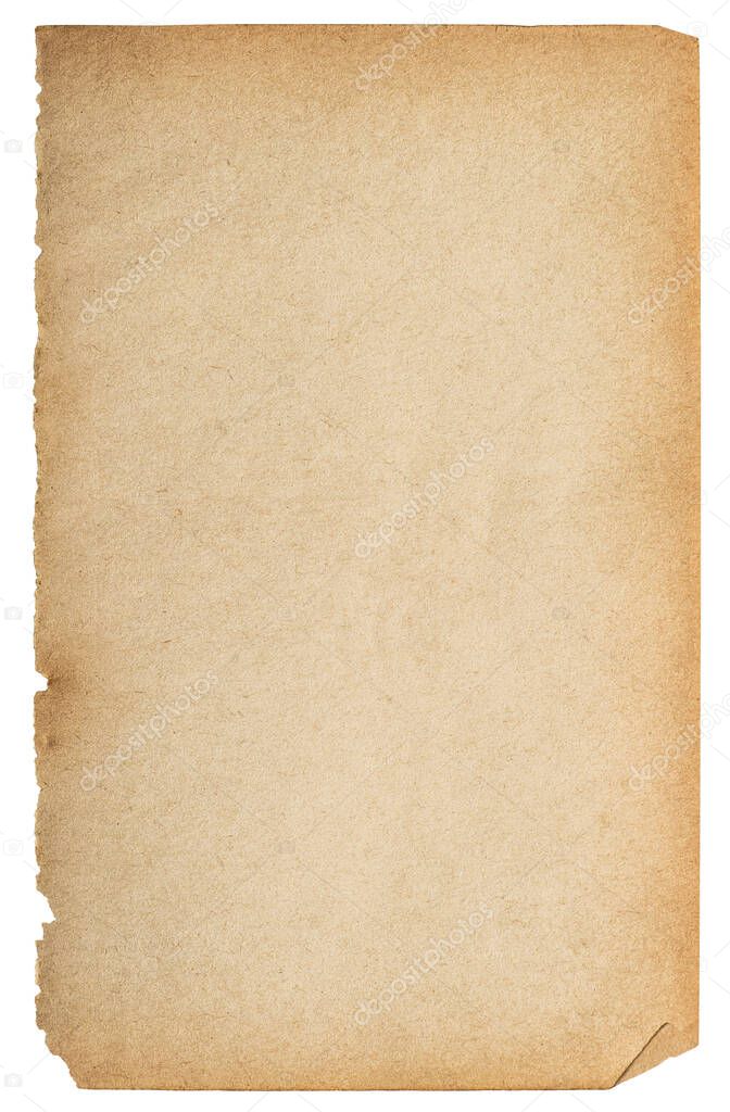 Old paper sheet texture background isolated on white background