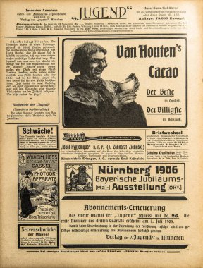 Used paper sheet. Vintage advertising, newspaper page Germany 1906