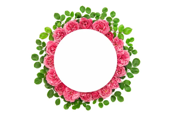 White Paper Mockup Rose Flower Wreath Roses Green Leaves Isolated — Stock Photo, Image