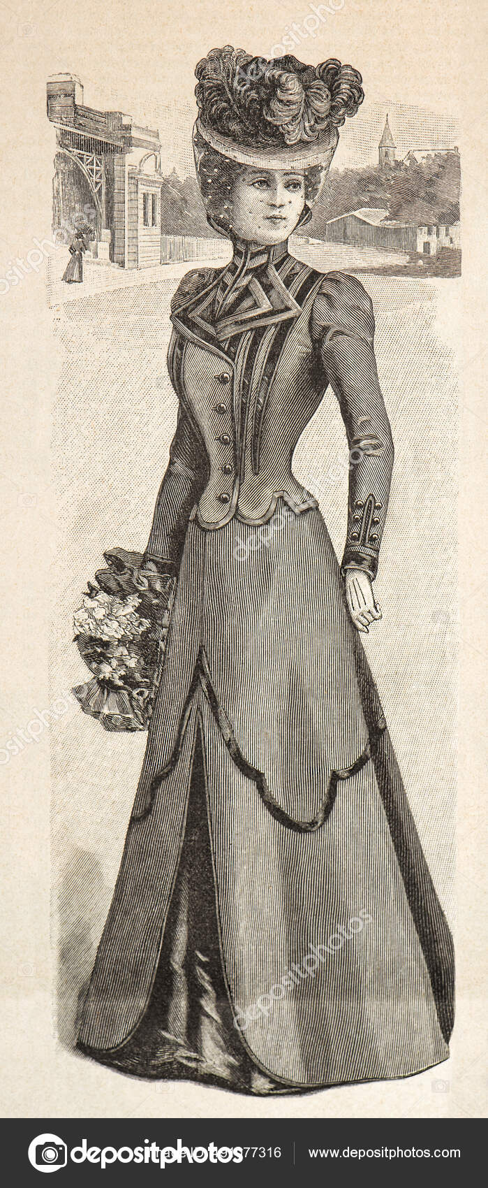 Woman Elegant Retro Style Clothing Vintage Fashion Engraving 1899 Paris  Stock Photo by ©LiliGraphie 491077316