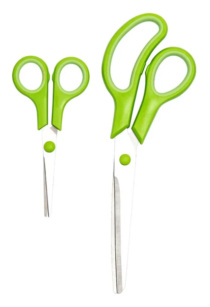 Scissors Green Plastic Handles Isolated White Background Clipping Path — Foto de Stock