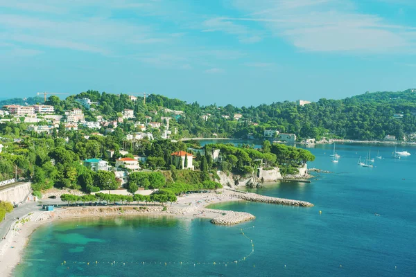 Morze Śródziemne Krajobraz Villefranche Przez Nicea Lazurowe Wybrzeże Tło Wakacje — Zdjęcie stockowe