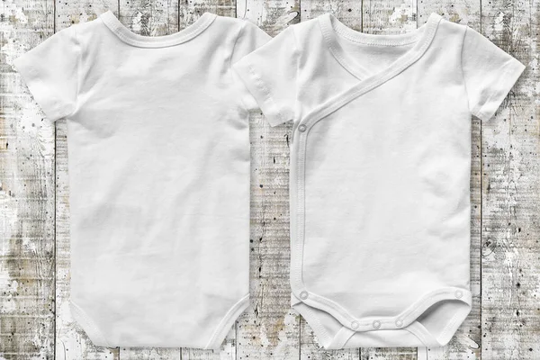 Frente Volta Bebê Bodysuit Mockup Branco Vazio Modelo Simples Rústico — Fotografia de Stock
