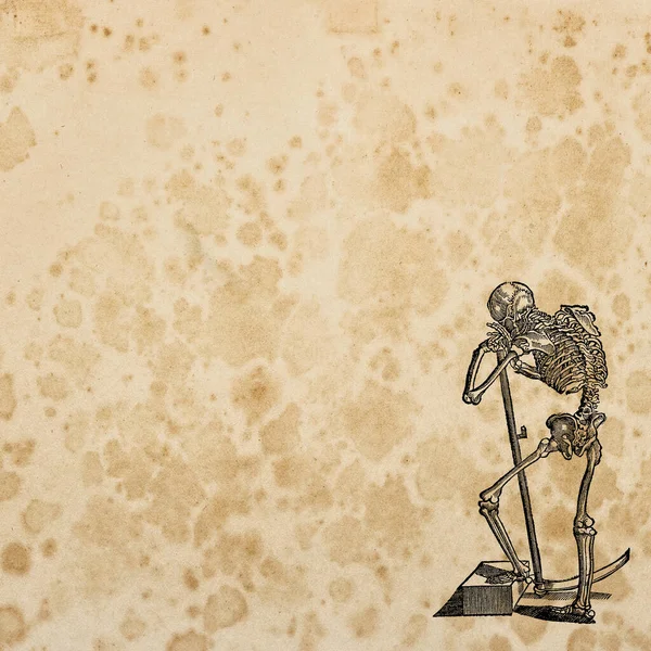 ハロウィンクラフトのための古い紙のテクスチャの背景 スケルトンの死の装飾 — ストック写真