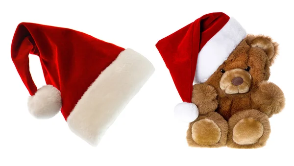 Teddy bear with santa hat. christmas decorations — Stock Photo, Image