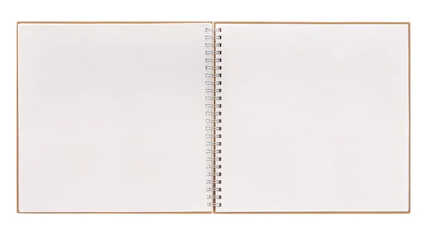 Livro aberto isolado em branco. notebook com aglutinante espiral — Fotografia de Stock