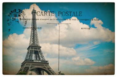 antika Fransız Kartpostalı-Paris eiffel Kulesi ve mavi s