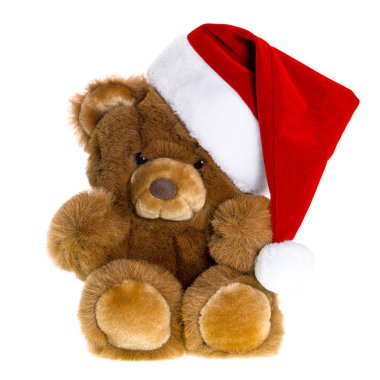Kırmızı santa şapka ile şirin antika oyuncak ayı