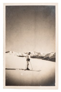 Vintage Fotoğraf Kayak adamdan. antika resim ca. 1929