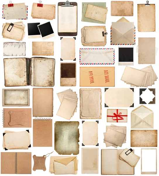 Starožitný schránky a foto koutek, starší listy, rámečky, b — Stock fotografie