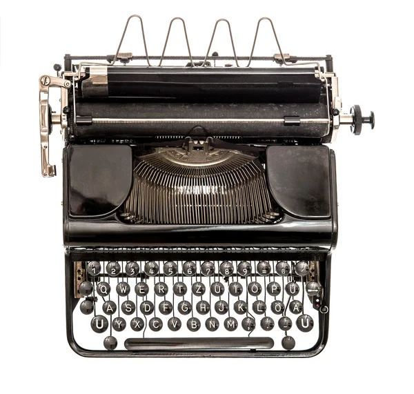 Velha máquina de escrever isolada no fundo branco. Objeto antigo — Fotografia de Stock