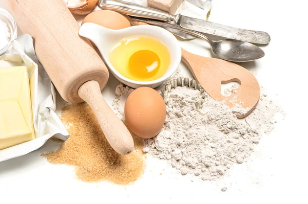 Bakning ingredienser. degen beredning. mat bakgrund — Stockfoto