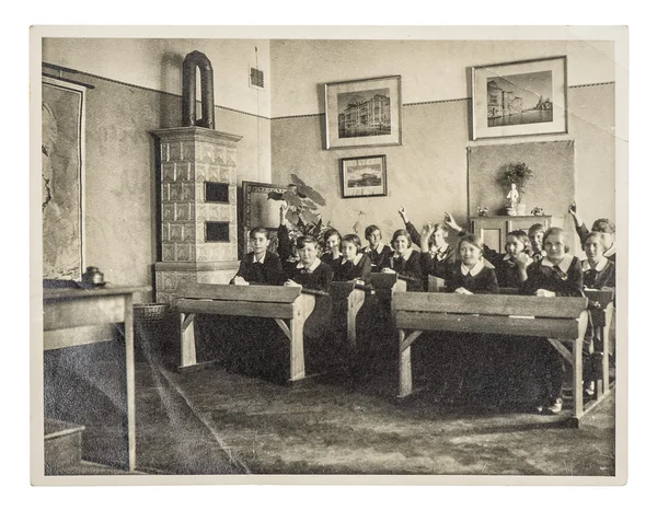 Retro picture of classmates. group of children in the classroom — Stock Photo, Image