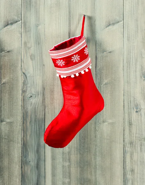 Vánoční punčocha. červené ponožky s sněhové vločky na dárky Stock Obrázky