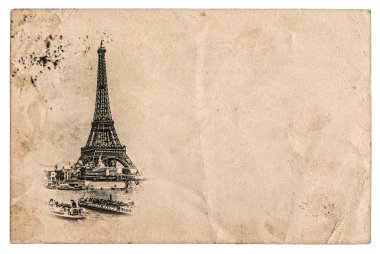 Vintage kartpostal Eyfel Kulesi Paris, Fransa