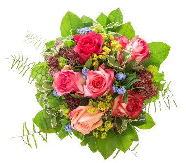 Beyaz arka plan üzerinde izole gül buketi. pembe ve kırmızı çiçek