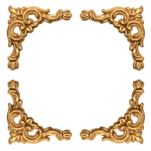 Golden elements of carved baroque frame isolated on white — Stock Photo, Image