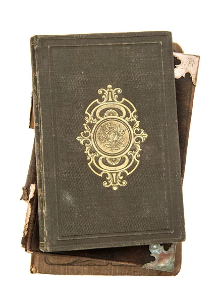 Livros antigos com decoração dourada isolada em branco — Fotografia de Stock