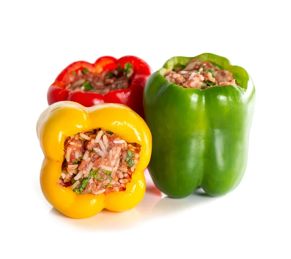 Multicolor stuffed bell pepper filled with ground meat, rice, on — Stock Photo, Image