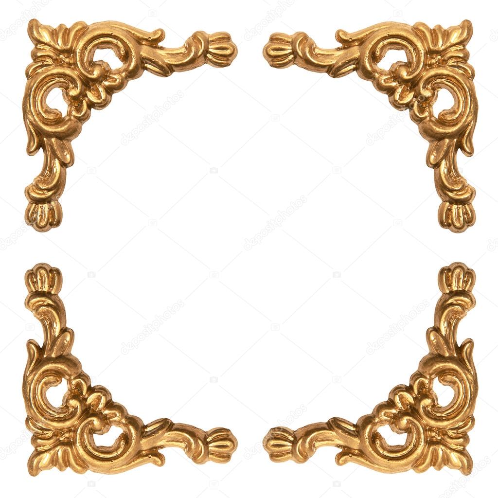 golden elements of carved baroque frame isolated on white