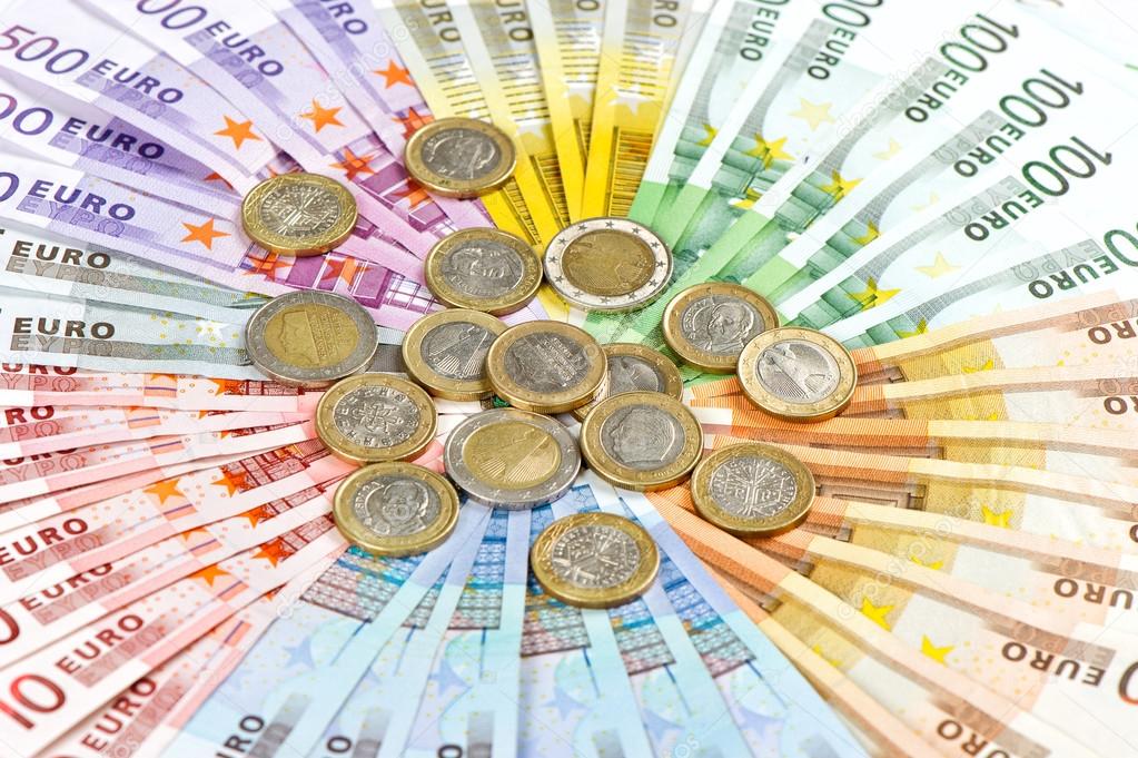 euro coins and banknotes. money background
