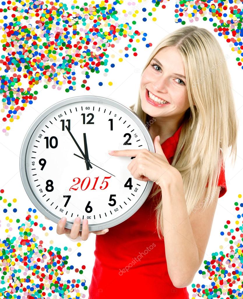 new year 2015. five to twelve. big clock and party decoration