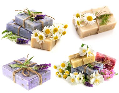 taze lavanta, papatya ve Yasemin çiçekleri ile sabun barlar