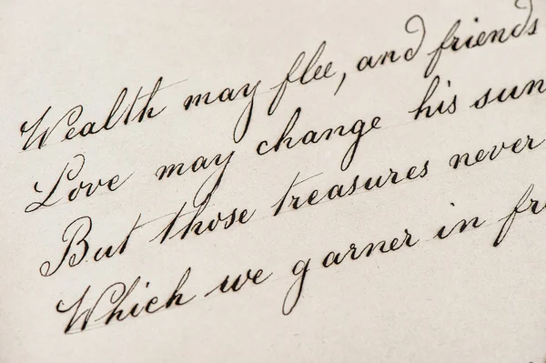 Tulisan tangan tua. halaman buku puisi vintage. latar belakang kertas — Stok Foto