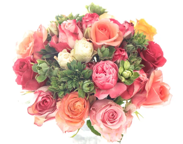 Bouquet of colorful assorted roses on white background — Stock Photo, Image