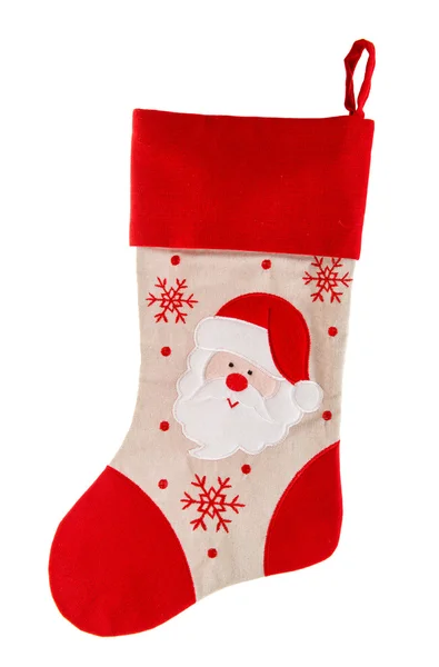 Christmas stocking. red sock with Santa Claus and snowflakes — Stock Photo, Image